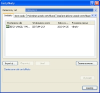 okno certyfikatu osobistego